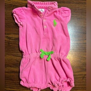 Ralph Lauren polo girls pink and green romper outfit 9 months